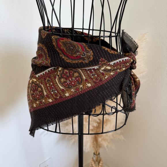 Vintage Glentex Dark Brown Paisley Floral Lightweight Boho Square Scarf - Picture 3 of 9
